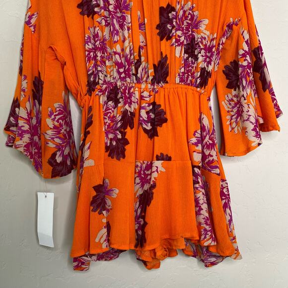 Goodnight Macaroon NWT Orange Floral Boho Romper Small - Picture 9 of 11